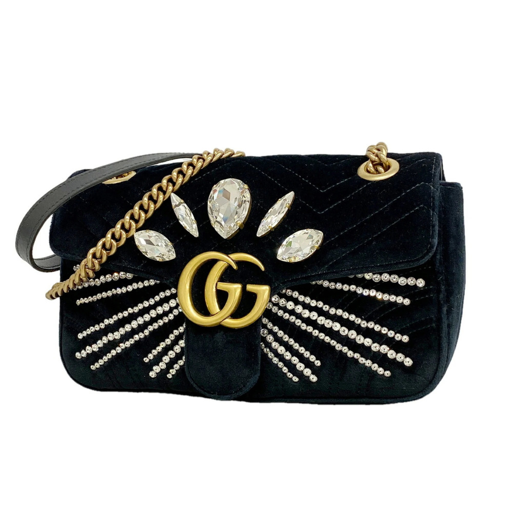Gucci GG Marmont Shoulder Bag 443497 Velour Black Women's